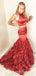 Two Pieces Burgundy Satin Ruffle Mermaid Long Evening Prom Dresses, Cheap Custom Prom Dress, MR7670