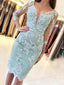 Mermaid Lace Long Sleeves V-neck Short Evening Prom Dresses, Homecoming Dresses, MR7714