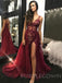 A-line Two Pieces Burgundy Tulle Appliques Beaded Long Evening Prom Dresses, Cheap Custom Prom Dress, MR7749