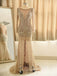 Deep V-neck Long Sleeves Mermaid Beaded Gold Long Evening Prom Dresses, MR7769