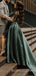 A-line Dark Green Satin Appliques Long Evening Prom Dresses, Cheap Custom Prom Dress, MR7778
