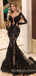 Long Sleeves Mermaid Black Lace Appliques Long Evening Prom Dresses, MR7784