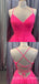 Hot Pink Tulle A-line V-neck Pleat Spaghetti Straps Long Evening Prom Dresses, Cheap Custom Prom Dress, MR7802