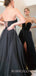 A-line Black Satin Strapless Long Sweetheart Evening Prom Dresses, Cheap Custom Prom Dresses, MR7809