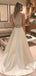 A-line White Satin illusion Beaded Long Evening Prom Dresses, Cheap Custom prom dresses, MR7814