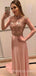 A-line Pearl Pink Chiffon Beaded Long Evening Prom Dresses, Cheap Custom Prom Dresses, MR7822