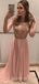 A-line Pearl Pink Chiffon Beaded Long Evening Prom Dresses, Cheap Custom Prom Dresses, MR7822