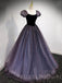 Ball Gown Navy Blue Tulle Sparkly Cap Sleeves Long Evening Prom Dresses, Cheap Custom Prom Dress, MR7830