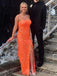 Orange Sequin Mermaid Long Evening Prom Dresses, Cheap Custom Prom Dresses, MR7849