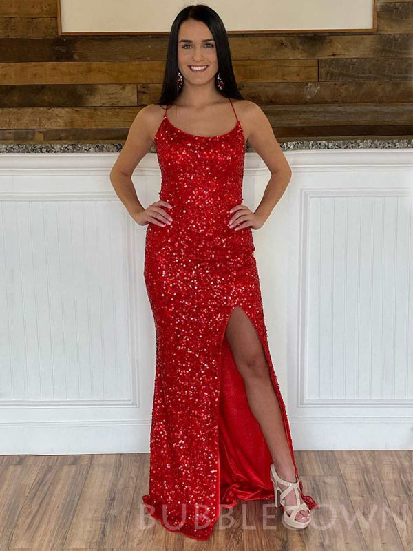 red sequin dress spaghetti strap Spaghetti Straps Sexy Red Sequin Prom Dress Mermaid loveangeldress