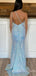One Shoulder Sky Blue Sequin Long Mermaid Evening Prom Dresses, Cheap Custom Prom Dresses, MR7857