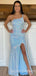 One Shoulder Sky Blue Sequin Long Mermaid Evening Prom Dresses, Cheap Custom Prom Dresses, MR7857