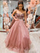 A-line Coral Strapless Beaded Long Evening Prom Dresses, Cheap Prom Dress, MR7895