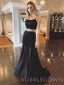 Two Pieces Black Tulle Sparkly Long Evening Prom Dresses, Cheap Custom Prom Dress, MR7900