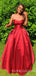 A-line Red Satin Strapless Long Evening Prom Dresses, Cheap Custom Ball Gown, MR7934