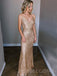 Gold Sequin Spaghetti Straps A-line Long Evening Prom Dresses, Cheap Custom Prom Dresses, MR7937