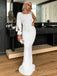 One Shoulder Long Sleeves White Sequin Mermaid Long Evening Prom Dresses, Cheap Custom Prom Dresses, MR7940