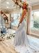Mermaid V-neck Light Blue Spaghetti Straps Beaded Long Evening Prom Dresses, Cheap Custom Prom Dresses, MR8016