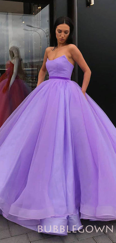 Ball Gown Hot Pink Organza Long Strapless Evening Prom Dresses, Cheap Sweet Prom dresses, MR8034