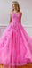 A-line Yellow Tulle Spaghetti Straps Appliques Long Evening Prom Dresses, MR8049