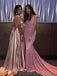 Mermaid Pink Sparkly Spaghetti Straps Long Evening Prom Dresses, Cheap Custom Prom Dresses, MR8081