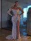 Long Sleeves One Shoulder Sequin Long Mermaid Evening Prom Dresses, Cheap Custom Prom Dresses, MR8086
