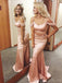 Off Shoulder Pink Satin Long Mermaid Evening Prom Dresses, MR8098