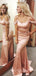 Off Shoulder Pink Satin Long Mermaid Evening Prom Dresses, MR8098