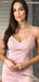 Mermaid Pink Satin Spaghetti Straps Appliques Long Evening Prom Dresses, MR8105