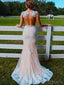 Champagne Tulle Appliques Scoop Long Mermaid Evening Prom Dresses, MR8113