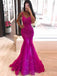 Mermaid Fuchsia Tulle Appliques Spaghetti Straps Long lace Evening Prom Dresses, MR8122