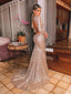 Deep V-neck Long Sleeves Gold Sequin Long Mermaid Evening Prom Dresses, Cheap Custom Prom Dresses, MR8134