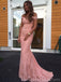 Off Shoulder Blushing Pink Tulle Appliques Long lace Mermaid Evening Prom Dresses, MR8138