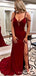 Sexy Backless Burgundy Satin Long Mermaid Evening Prom Dresses, MR8142