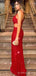 One Shoulder Red Sequin Side Slit Long Mermaid Evening Prom Dresses, Cheap Custom Prom Dresses, MR8149