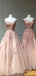 A-line Pink Tulle Appliques Long Evening Prom Dresses, MR8166