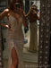 Simple Spaghetti Straps Mermaid Sequin side Slit Long Sparkly Evening Prom Dresses, MR8167