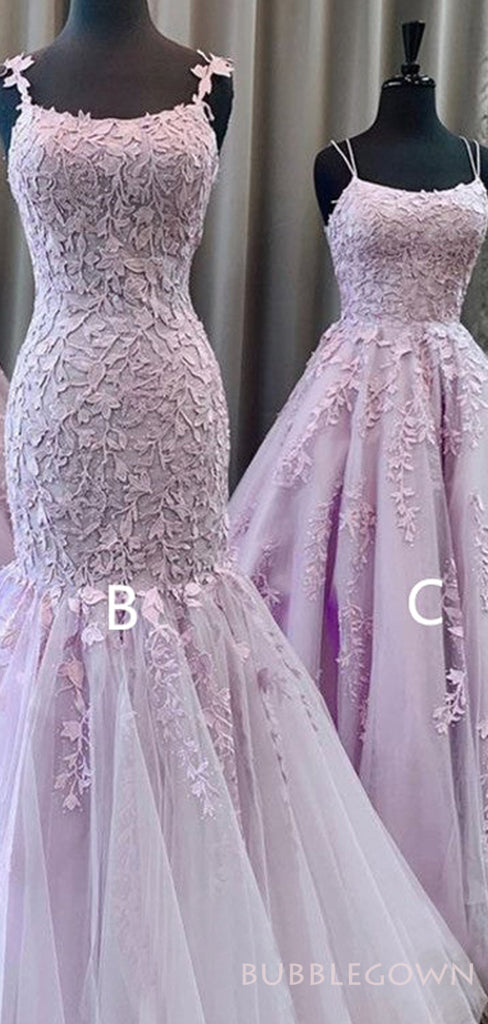 Lilac Tulle Appliques Long Evening Prom Dresses, MR8190