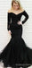 Black Tulle Mermaid Appliques Long Evening Prom Dresses, Off Shoulder Long Sleeves Custom Dress, MR8197