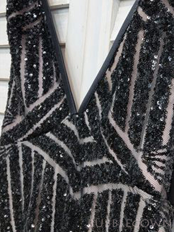 Spaghetti Straps Black Sequin Long Evening Prom Dresses, Mermaid Spark BubbleGowns Spaghetti Straps Black Sequin Long Evening Prom Dresses, Mermaid Spark BubbleGowns
