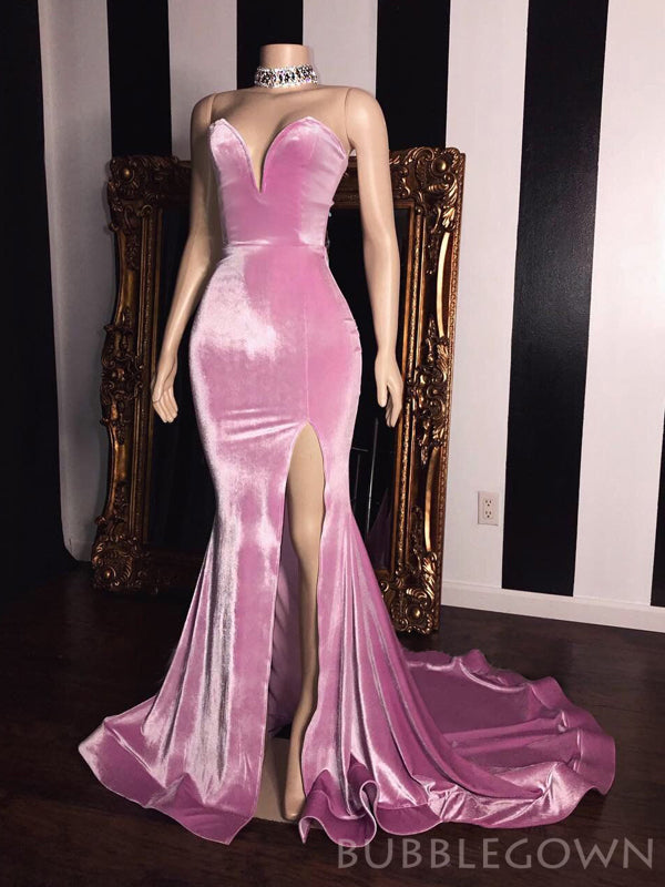 Mermaid Purple Velvet Long Strapless Evening Prom Dresses, Sweetheart Custom Prom Dress, MR8211