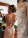 Mermaid Rose Gold Sequin Long Evening Prom Dresses, Sparkly Custom Prom Dress, MR8217