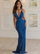 Sexy Royal Blue Sequin Long Evening Prom Dresses, Mermaid Deep V Neck Sparkly Custom Prom Dress, MR8226