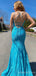 Spaghetti Straps Blue Lace Long Evening Prom Dresses, Mermaid Custom Prom Dress, MR8233