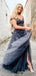 Off Shoulder Dark Grey Tulle Appliques Long Evening Prom Dresses, A-line Custom Prom Dress, MR8252