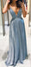 Deep V Neck Navy Blue Sparkly Long Evening Prom Dresses, Spaghetti Straps A-line Custom Prom Dresses, MR8258