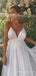 Spaghetti Straps White Sequin Long Evening Prom Dresses, A-line V Neck Custom Prom Dresses, MR8269