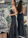 Mermaid Black Long Evening Prom Dresses, Spaghetti Straps Sweetheart Custom Prom Dresses, MR8274