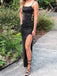 Black Sequin Long Mermaid Evening Prom Dresses, Spaghetti Straps Custom Prom Dresses, MR8276