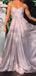 A-line Pink Sparkly Long Evening Prom Dresses, Strapless Sweetheart Custom Prom Dresses, MR8281